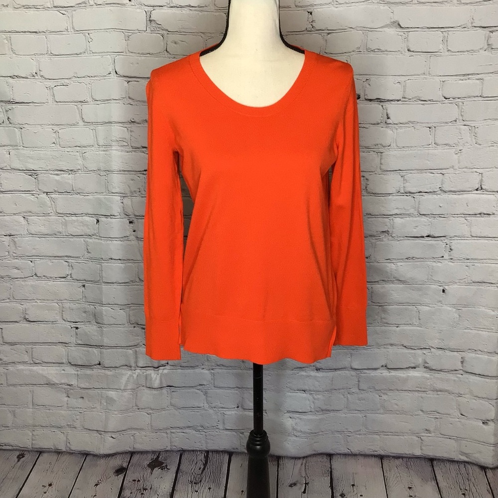 LOFT Orange Round Neck Long Sleeve Lightweight Pullover Sweater Medium